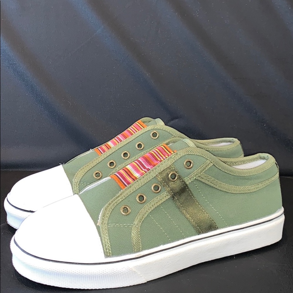 Green Laceless Canvas Sneakers